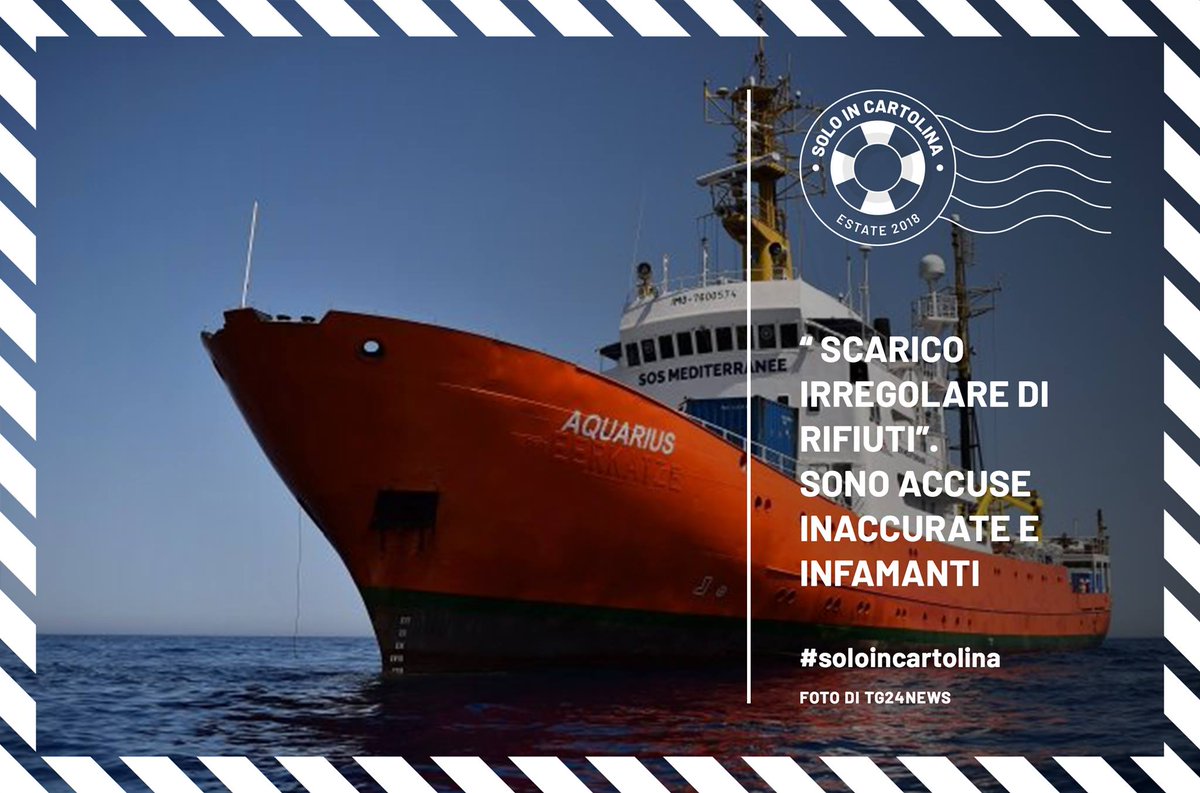 soloincartolina's tweet photo. La nave #Aquarius è stata sequestrata dalla procura di #Catania con l'accusa di aver scaricato rifiuti pericolosi. Queste accuse sono infamanti e ancora una volta, il soccorso in mare è stato criminalizzato. Iniviamo il il nostro supporto a @MSF_ITALIA #IoStoConMSF https://t.co/DCicAE8JDn