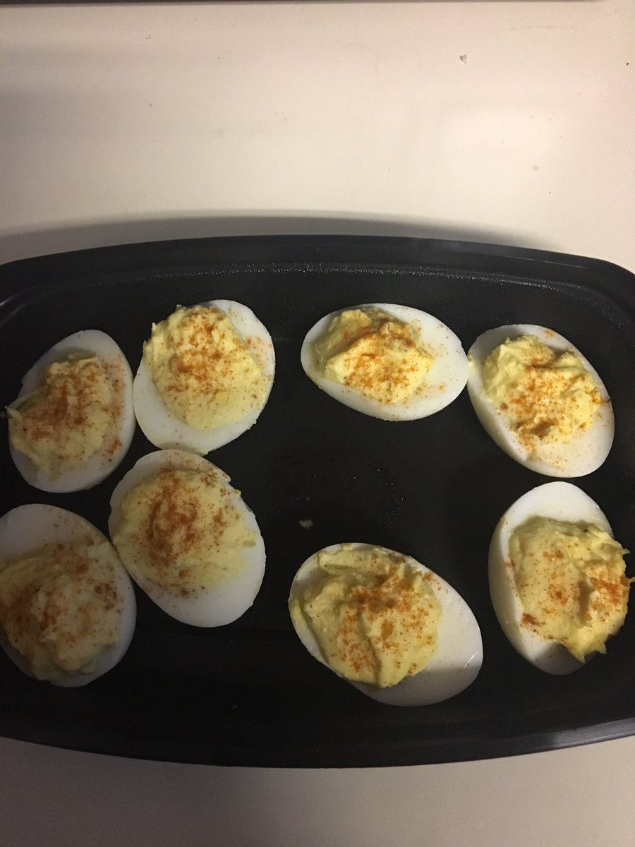 Thankful for friends who deliver deviled eggs every Thanksgiving. Love you @CindyMcAllister (Already has one 😋)