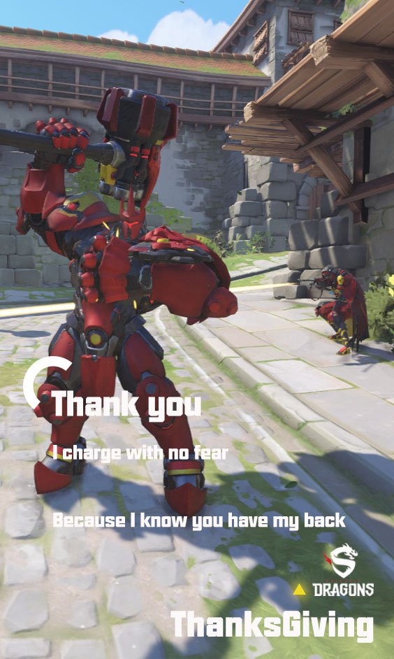 ShanghaiDragons's tweet photo. #ThanksGiving is here. Do you want to thank someone who is fighting alongside you in @playoverwatch ? Tell us about your story with your battle buddy. ❤️

#ShanghaiDragons #Overwatch https://t.co/Bz2tBl4RHV