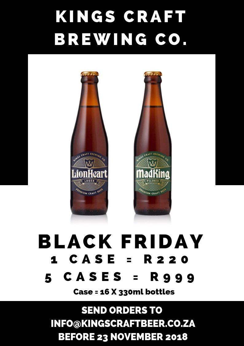 KingsCraftBeer's tweet photo. Just 30 hours left to get your orders in, why wait till tomorrow? 

Order your Black Friday beers now!

Orders to info@kingscraftbeer.co.za https://t.co/sPW1i16rIy
