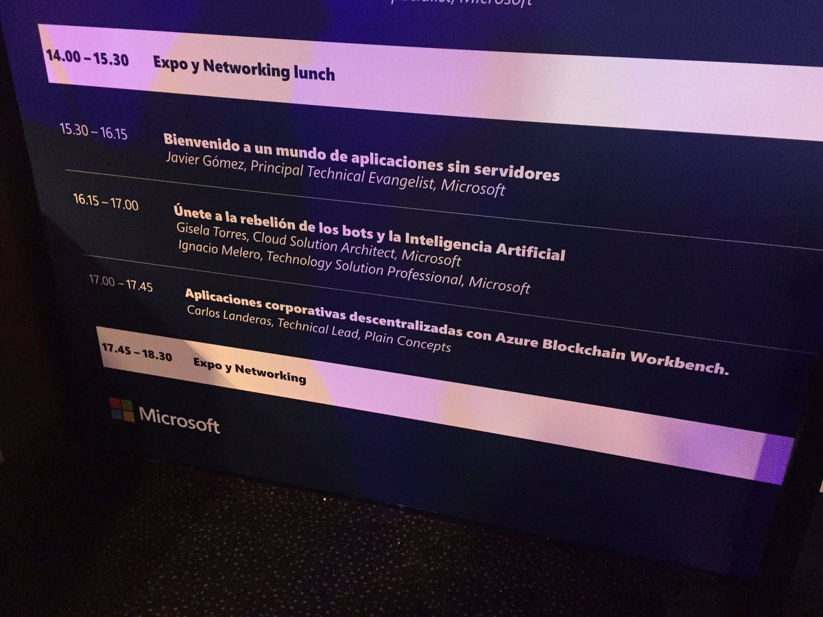 plainconcepts's tweet image. Llega el turno de nuestro MVP que nos habla de Aplicaciones corporativas descentralizadas con #Azure #blockchain Workbench en el #MSTechSummit