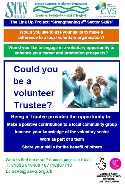 BAVO (@bavo_cvc) on Twitter photo Could you be a #volunteer mentor? Want to find out more? Contact Angela at BAVO
T: 01656 810400 / 07710067718,
E: bavo@bavo.org.uk Could you be a #volunteer mentor? Want to find out more? Contact Angela at BAVO
T: 01656 810400 / 07710067718,
E: bavo@bavo.org.uk