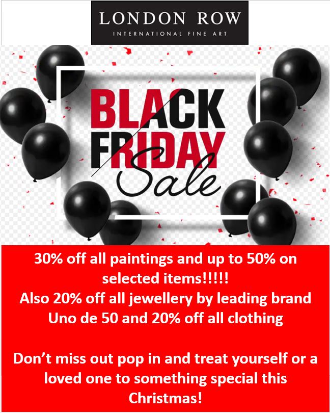 London_Row's tweet photo. Black Friday Madness!! We've got mad...30-50% off ALL DISPLAYED ART and 20% off JayLey and Uno de 50. When it's gone its gone. Lots of pieces sold today. Call us on  01462 347 347 or pop by the gallery. You'd be mad to miss out!! https://t.co/fDilXKpFY6