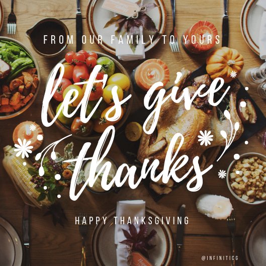 infiniticg's tweet photo. Eat, drink and be thankful. Happy Thanksgiving, friends! https://t.co/GS2CqhQzsC