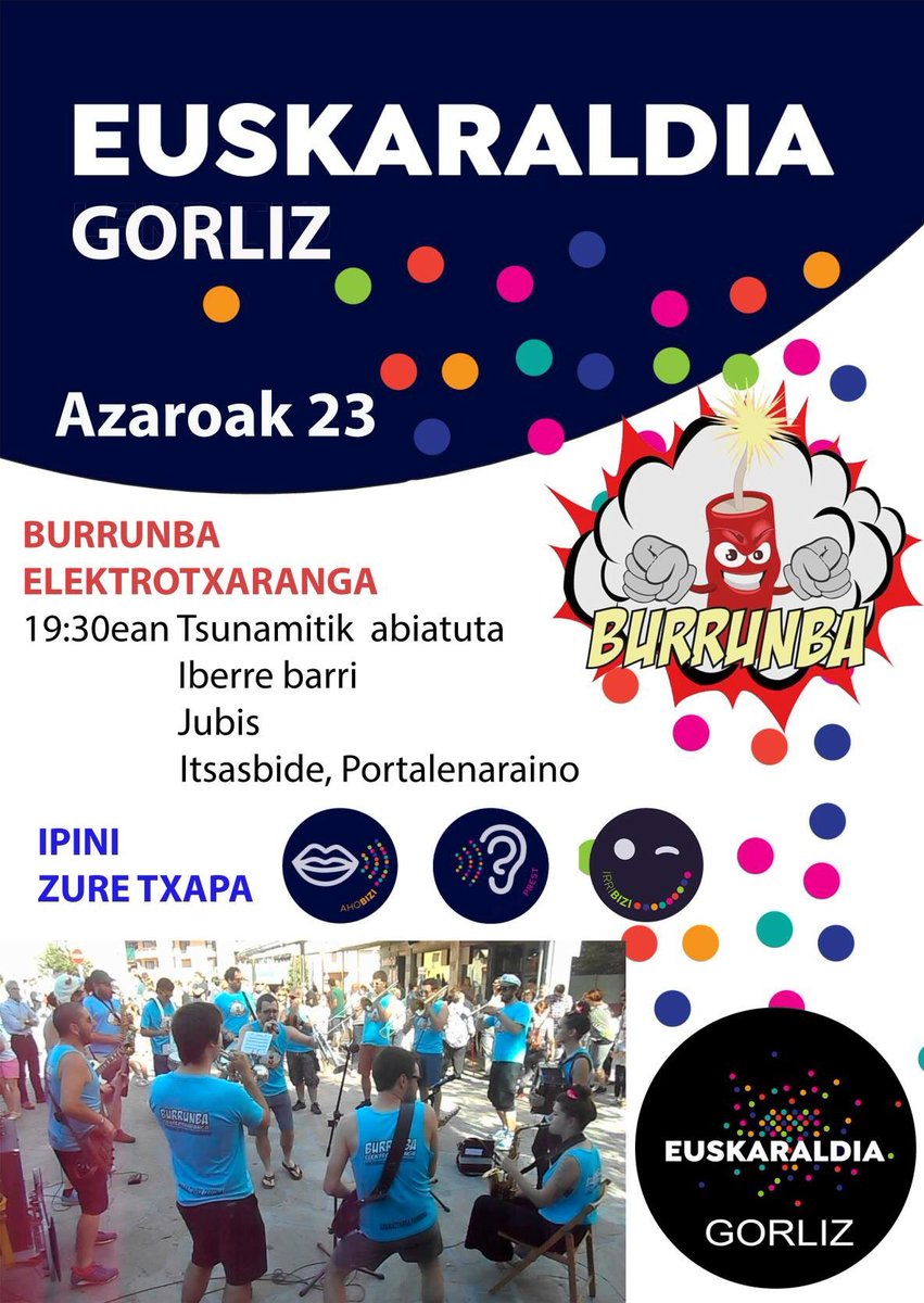 burrunbaelektro's tweet photo. Bihar, Gorlizen egongo gera 20:00tik 22:00tara Euskaraldiari hasiera emateko. Ez galdu!!
#elektrotxaranga #burrunbaelektrotxaranga #burrunba #burrunbadaburrunbahey #gorliz #euskaraldia https://t.co/OEsBmcCaKH