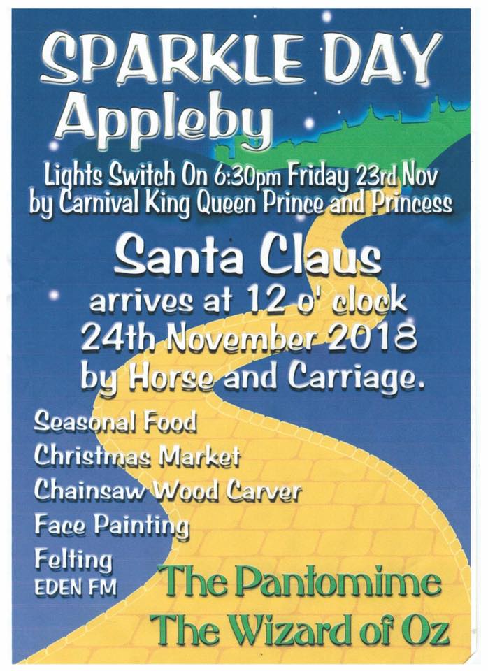 ApplebyCouncil's tweet photo. Getting excited about Sparkle Day? There will be lots going on and great offers in the shops plus FREE parking in Broadclose Car Park all day - many thanks to Eden District Council. Get yourself to Appleby and enjoy the festivities. Please retweet! https://t.co/RvLwVdxvUM