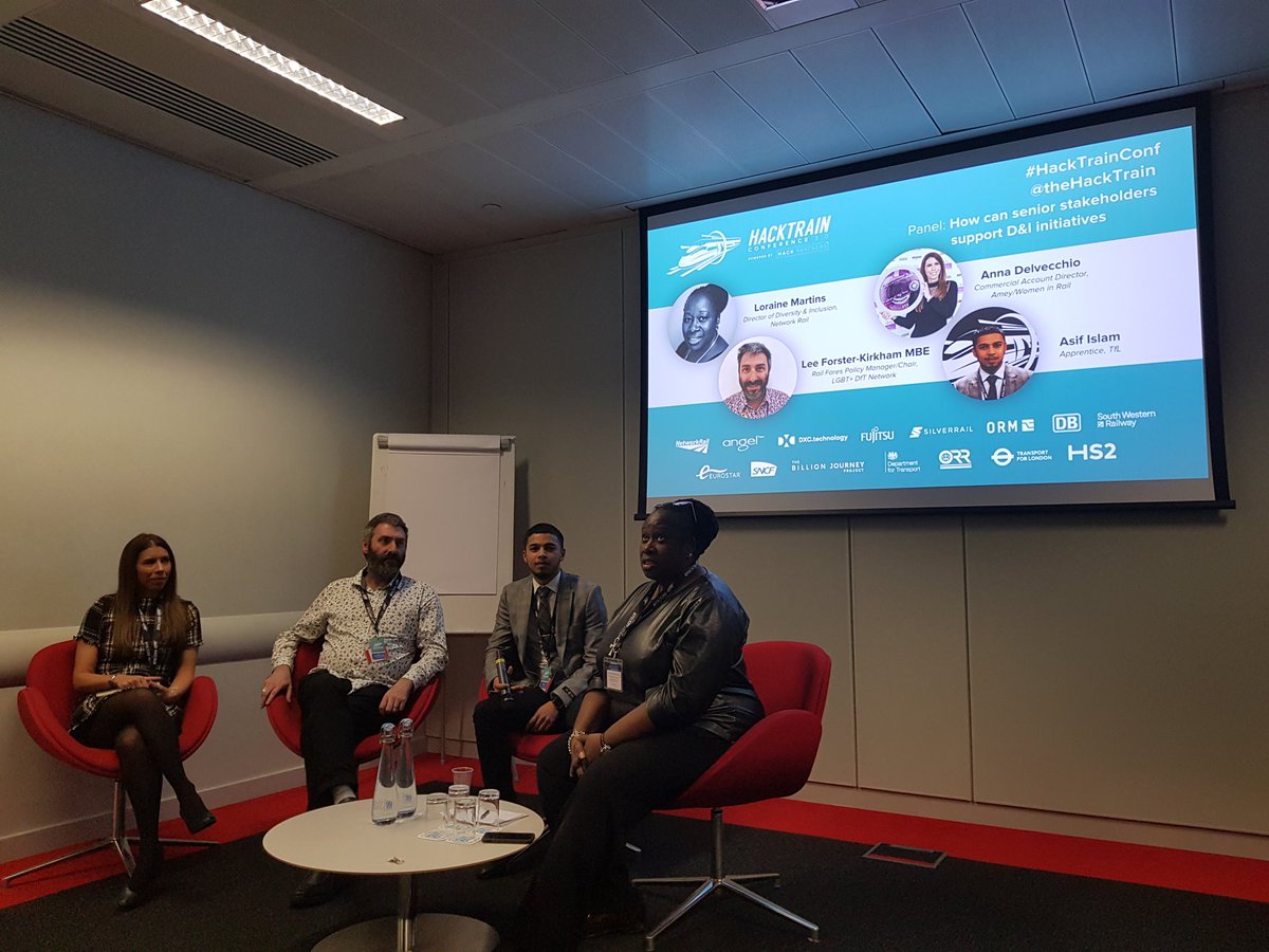 hackpartners's tweet image. Our panel session titled: "How can senior stakeholders support Diversity and Inclusion initiatives" has just kicked off at the #HackTrainConf moderated by @networkrail's @MartinsLoraine