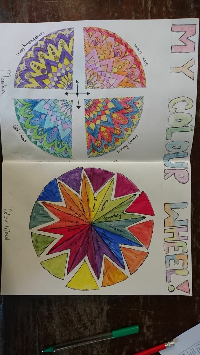 TrinityArtPhoto's tweet photo. Excellent colour wheel page by a talented Year 7 student. Creative way of presenting colour theory knowledge #art #colourtheory #creativestudents https://t.co/lPWFsntBZW