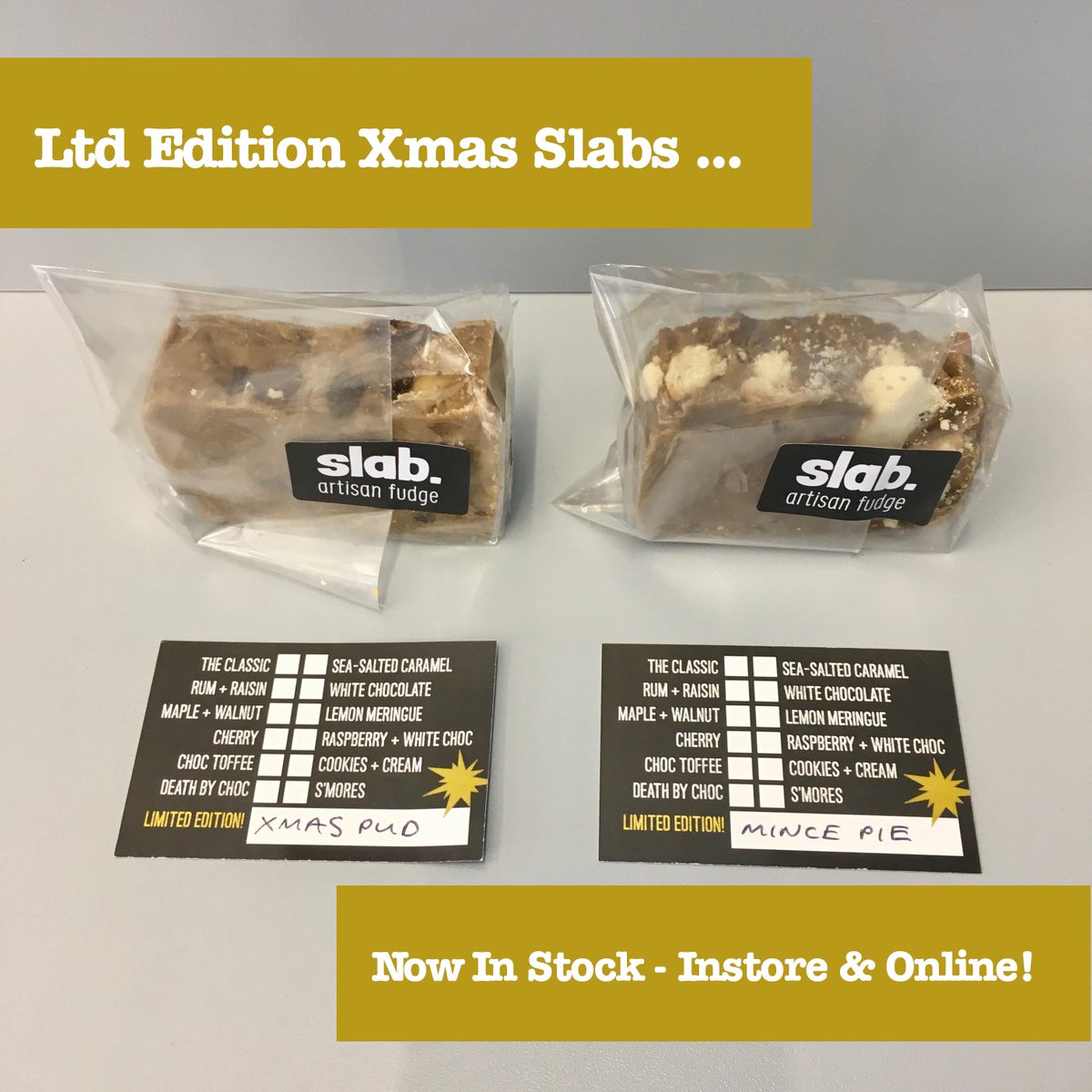 slabfudge's tweet photo. Christmas Slabs now in stock!!! 🎄🎁💥
Also, don't miss out on our Black Friday Special Offer - 
Use the Coupon Code BLACKFRIDAY18 and get 25% off everything online. Offer expires 24/11 ✌️
(All fudge sent out will be in date for Christmas)
#slab #fudge #christmas #blackfriday https://t.co/DnusUAVWDD