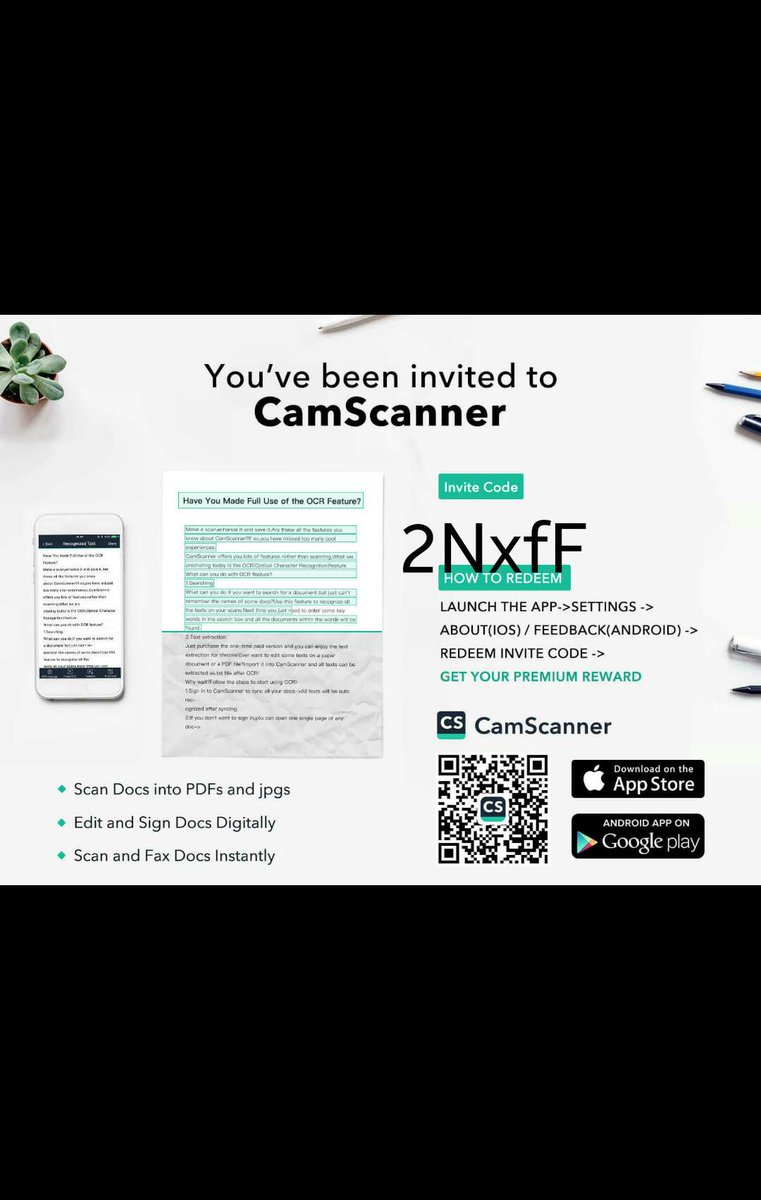 BConsulente's tweet image. A che serve uno scanner quando hai il telefono? Trasforma il tuo telefono in uno scanner con CamScanner e inizia a scansionare!
 
Ottieni 7 giorni di CamScanner Premium con il codice di invito "2NxfF". Scarica CamScanner su: camscanner.com/app/inviteDown…