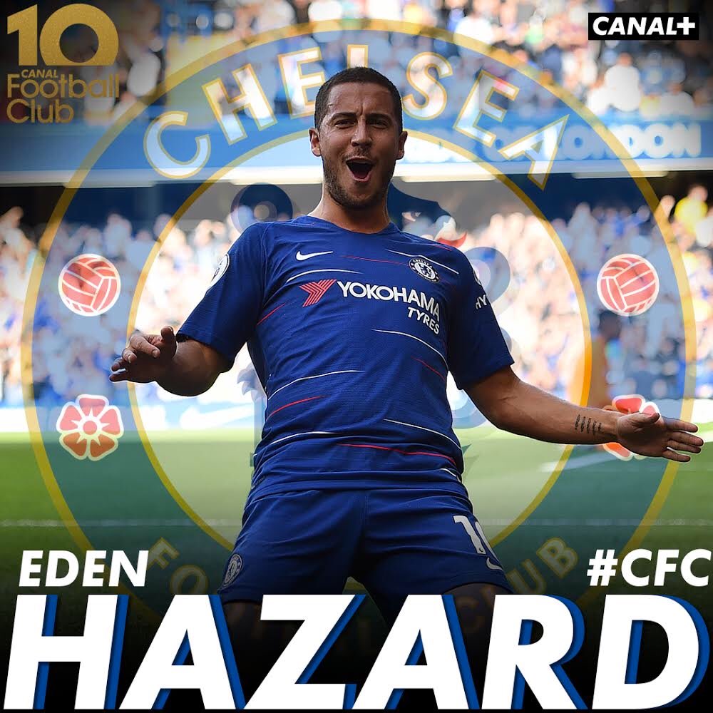 . @hazardeden10 sera notre invité exceptionnel dans le #CFC ce dimanche sur @canalplus ! 🔵⚪️ #10AnsCFC