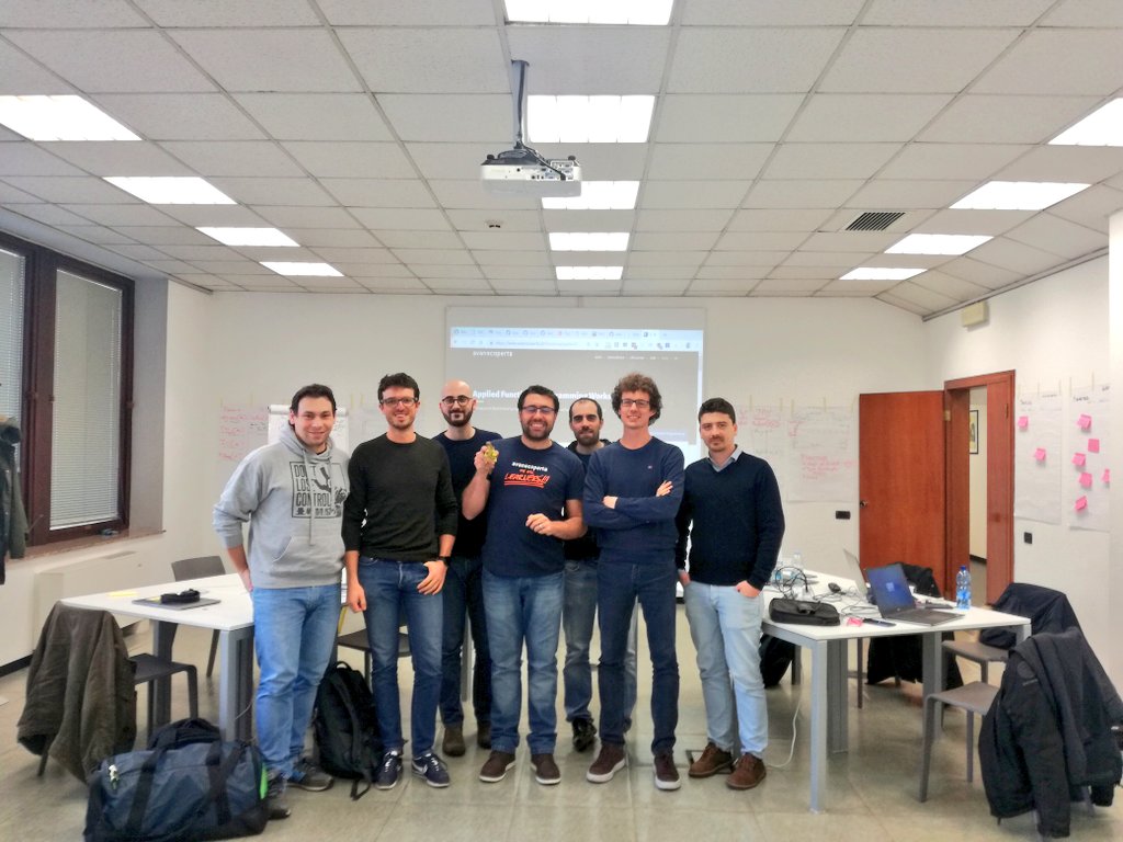 avanscoperta's tweet photo. Here are our die-hard learners 💪 who survived a tireless @matteobaglini 👑 during a 3-day hands-on workshop 💻 about #FunctionalProgramming: Respect! 👏 #wearelearners https://t.co/1ThbHCVmdc