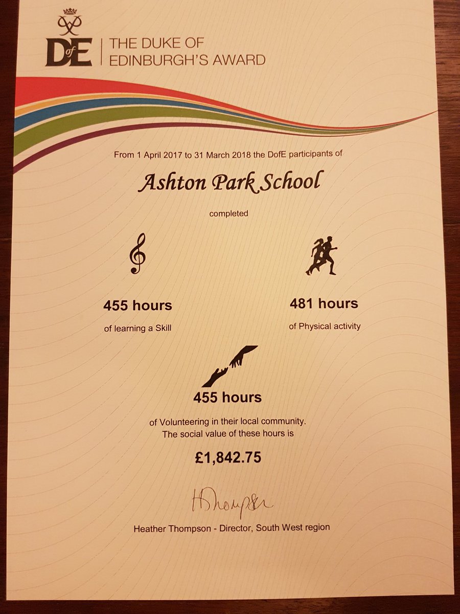 Today Ashton Park School were presented this certificate. It shows the commitment from the pupils April 2017 to April 2018. The best bit for me is the 455 hours they have given to the community.