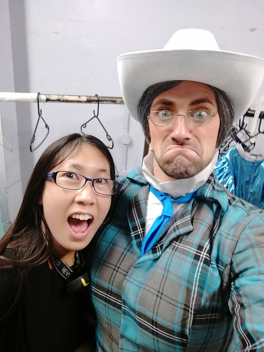 TrenchiesTweets's tweet photo. Thank you to my first 10 followers, this Twitter stuff is exciting isn't it?! Just finished 2 dress rehearsals in one day, my ankles are very swollen. Here's a selfie that I took with my amazing dresser Lily!! Ready to open tomorrow 😕 #trenchiestweets #alwayssmiling #wherespolly https://t.co/GUCpOWsC8A
