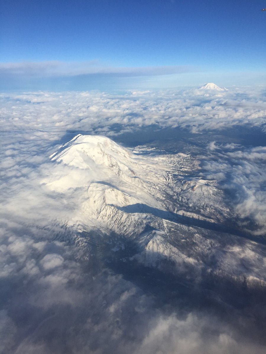 Portland —-> Spokane this morning. Mt Adams with Mt Rainier in the background.