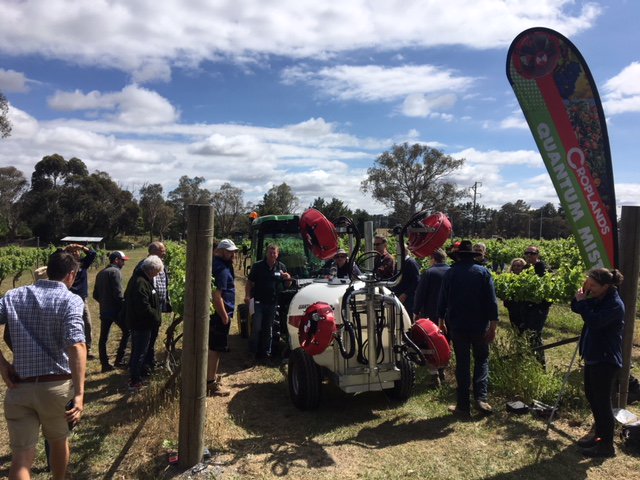 Croplands's tweet photo. Winegrape growers in the Murrumbateman region near Canberra recently took part in practical and informative workshop around spray application. The morning was hosted by @The_AWRI and we were lucky enough to showcase a new #QuantumMist 1000 Litre trailed Machine. https://t.co/meFEy1KUZK