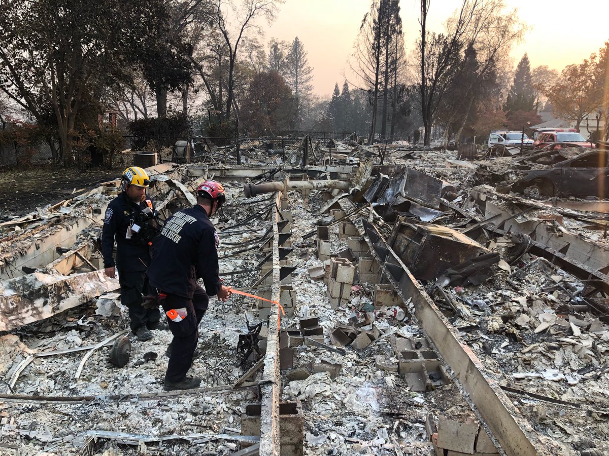 OCFireAuthority's tweet photo. Orange County Task Force personnel continue to work on this Thanksgiving holiday. Search and recovery is a tedious task, but rewarding to help families find closure. The #campfire is the deadliest fire ever in California.  As long as there are people missing, crews will search. https://t.co/BceSJFSaM7