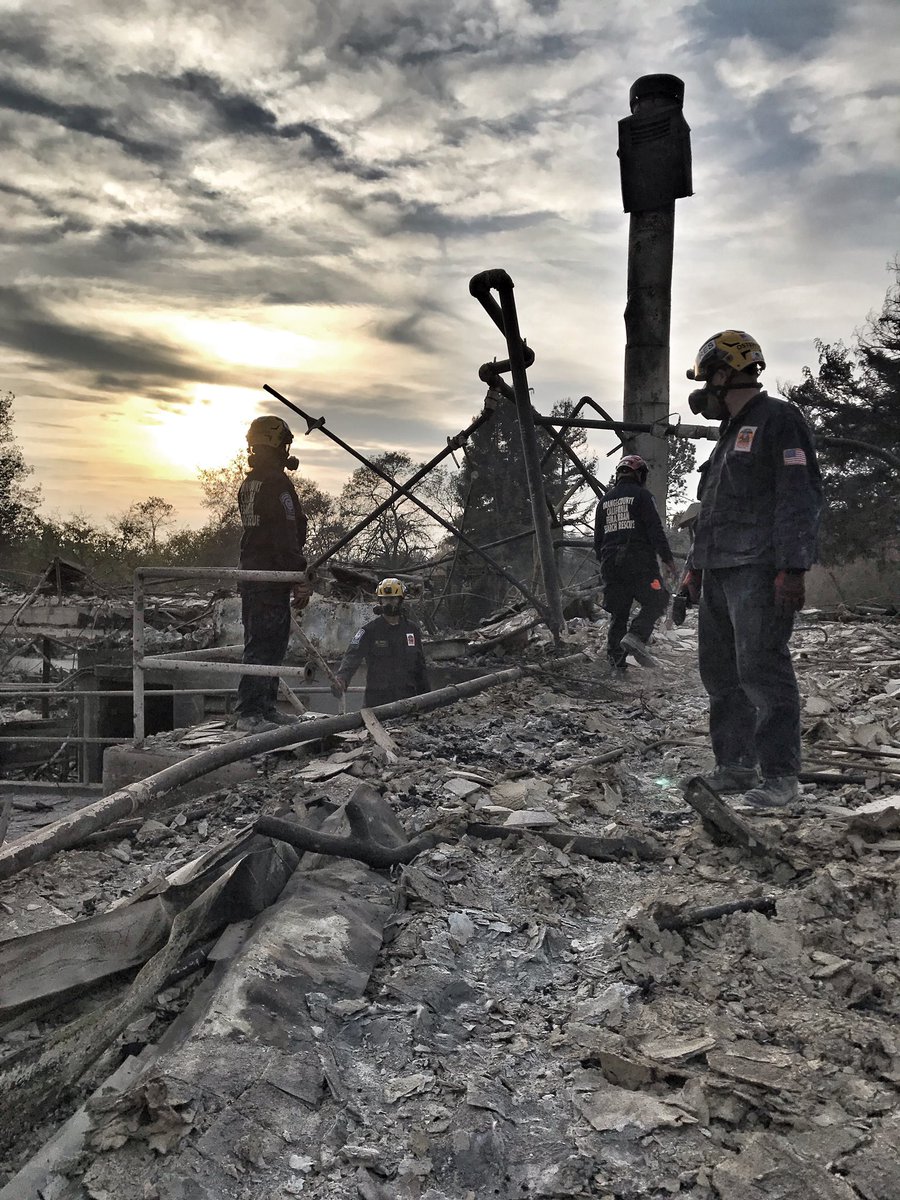OCFireAuthority's tweet photo. Orange County Task Force personnel continue to work on this Thanksgiving holiday. Search and recovery is a tedious task, but rewarding to help families find closure. The #campfire is the deadliest fire ever in California.  As long as there are people missing, crews will search. https://t.co/BceSJFSaM7