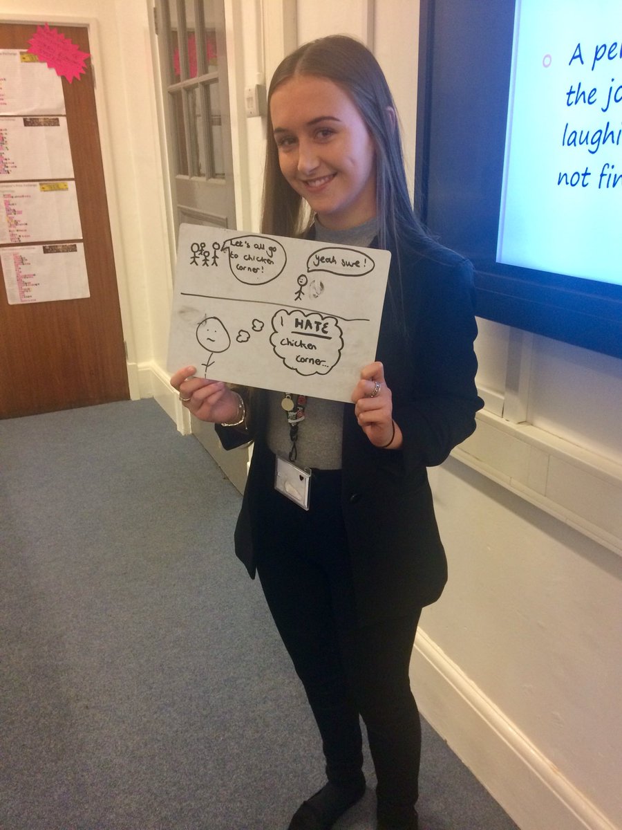HandE_Psych's tweet photo. We have started our study of #conformity in #psychology. 12B and 12D have been hard at work demonstrating their whiteboard examples of #compliance. Here are Katie and Lucy modelling their scenarios of roller coasters and #chickencorner https://t.co/KxSN7lgwio
