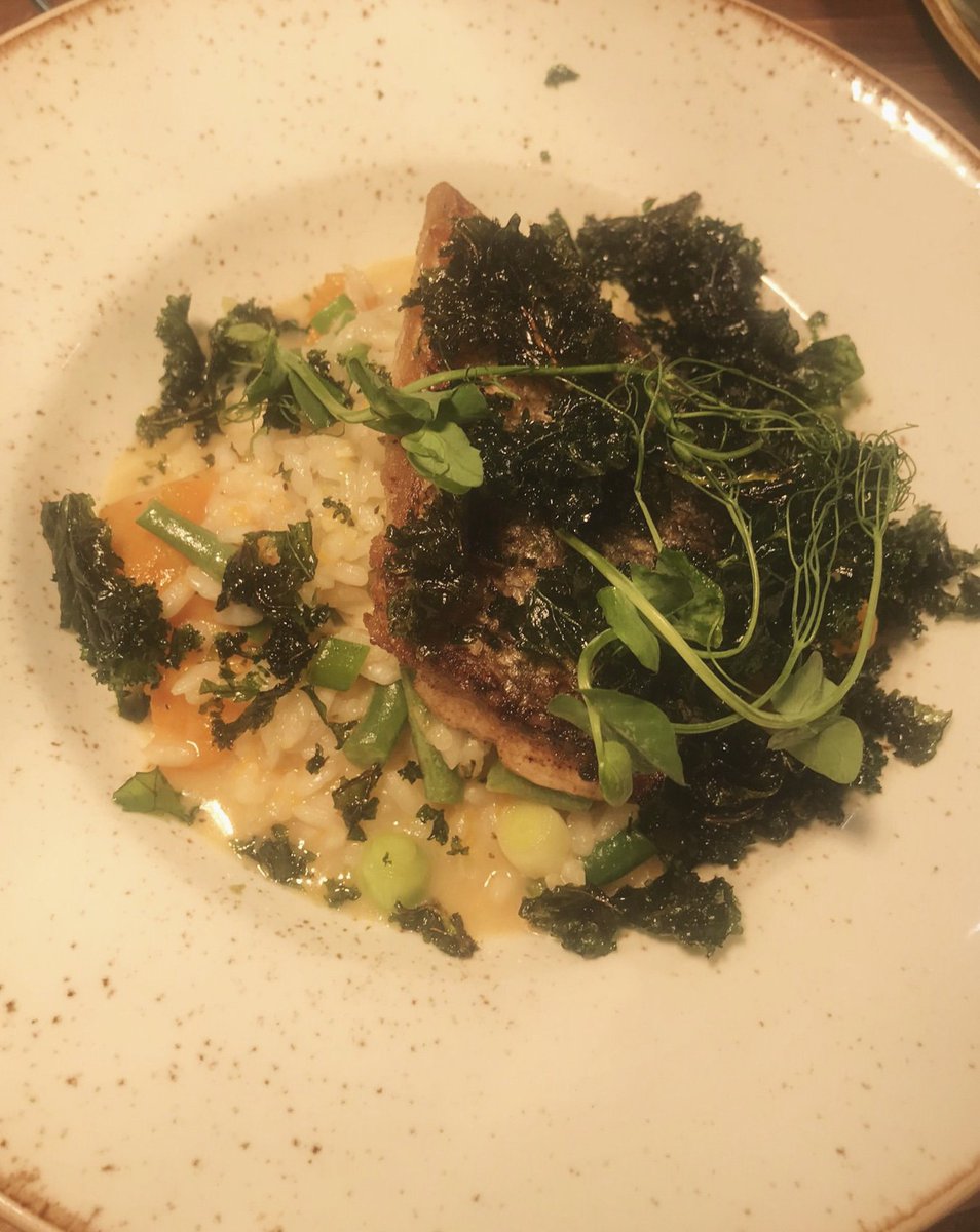 bottleandthyme's tweet photo. Evening menu about to start! Here’s our pan-seared hake on a bed of winter veg risotto with crispy kale and truffle oil to tempt you! ❤️ #bottleandthyme #chesterfield #eveningmenu #freshmenu #local https://t.co/tarD9hpGQw