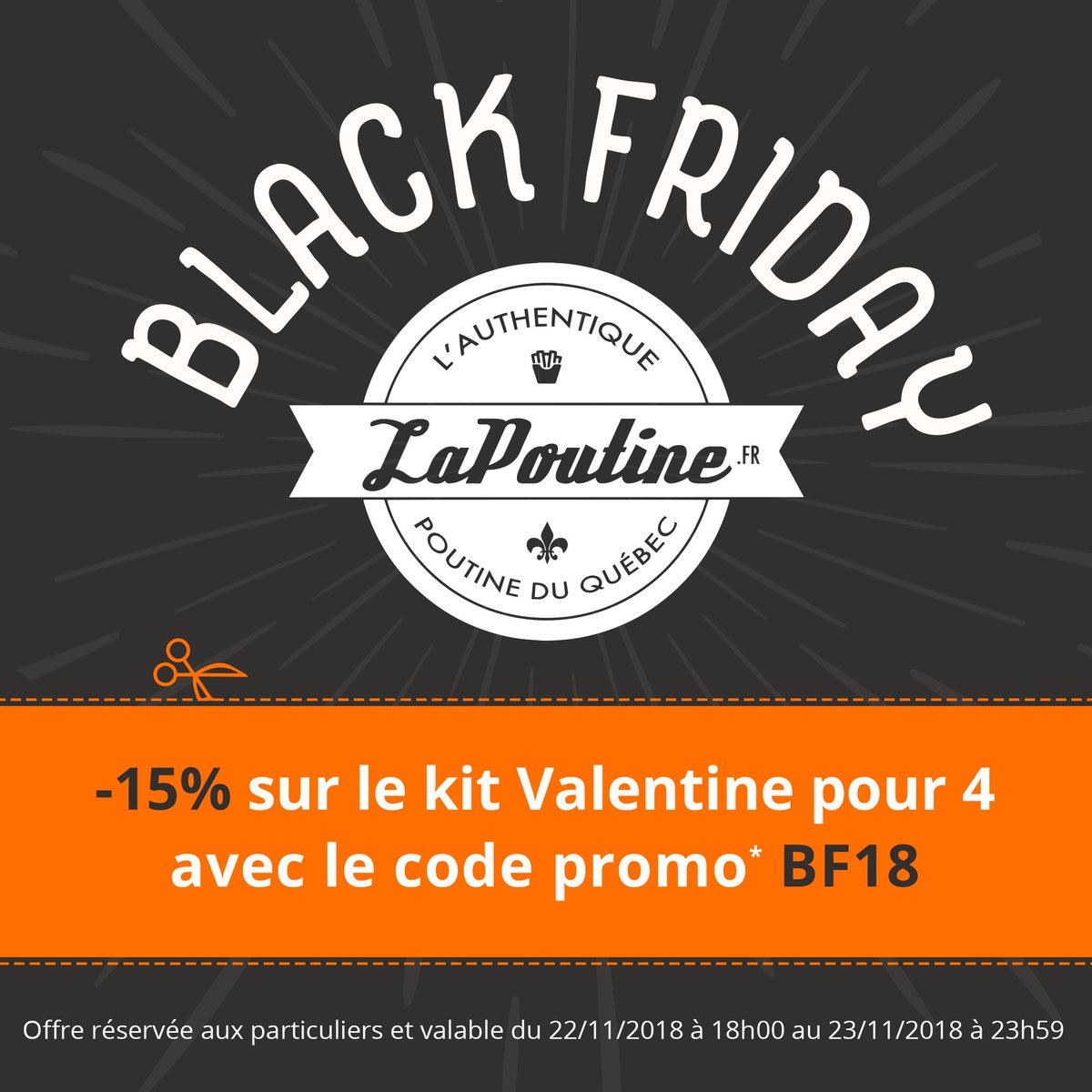 PoutineFr's tweet photo. C'est le Black Friday chez nous aussi ! 15% de remise sur le kit à poutine Valentine pour une durée très limitée. https://t.co/4TqLDvhS2N https://t.co/lSzmhrd8n3