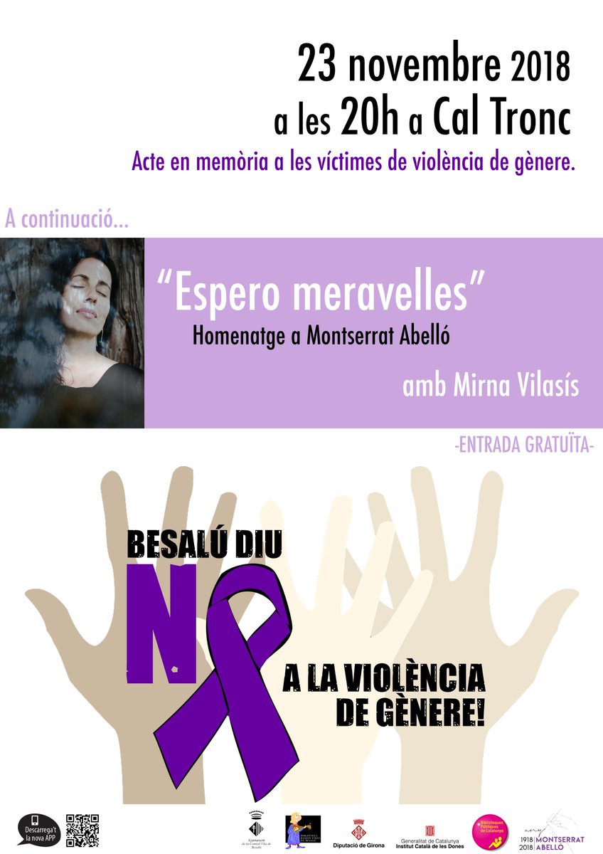 Aj_Besalu's tweet photo. Besalú diu NO a la violència de gènere
Divendres a les 20 h a Cal Tronc.
Acte en memòria a les víctimes de #violènciagènere
#LliuresISensePor #DesactivaelControl
@lluisguino @jsurina @MBalateu @mbusquets80 @Anna_Madmas @mportas_miquel @mserra14 @joaquimgrau77 @Gironanoticies https://t.co/YCKRwoJtF3