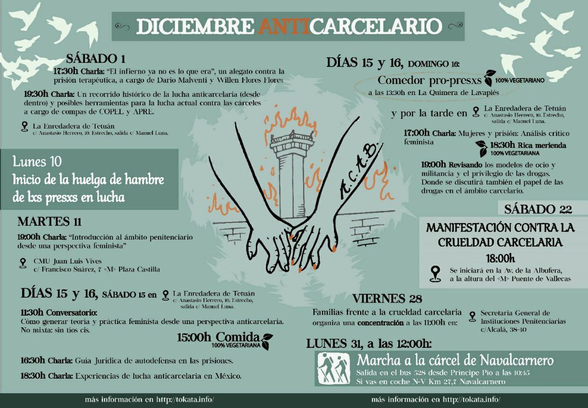 AbajoLosMuros's tweet photo. Diciembre anti carcelario.
#Madrid 

#AbajoLosMuros de las prisiones. https://t.co/Sn9B8NHSAi
