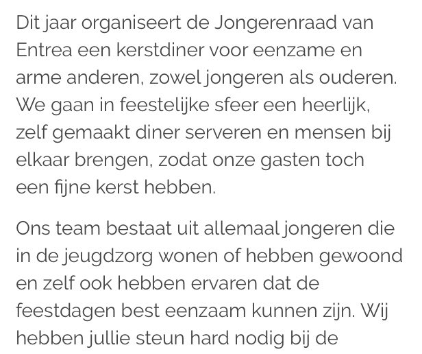 stijnverbruggen's tweet photo. Een Kerstdiner voor eenzame mensen. Wat een mooie actie van @EntreaJongRaad, de jongeren uit de jeugdzorg bij @entrealindenht! Donaties zeer welkom. @dgnijmegen @PvdANijmegen @spnijmegen @CDANijmegen @GLNijmegen @D66Nijmegen @VVDNijmegen @gem_Nijmegen 
https://t.co/IQG8lCpr9G https://t.co/iITxdr1qHL