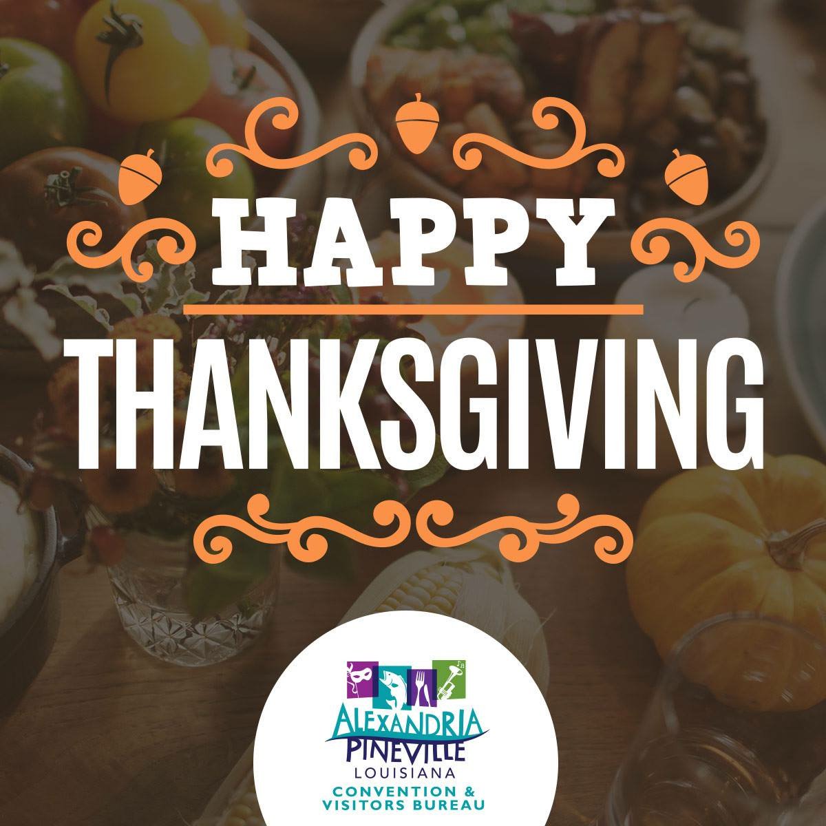ExploreAlexPine's tweet photo. We hope you have a very Happy Thanksgiving from all of us at the Alexandria/Pineville CVB!
#HappyThanksgiving #APACVB https://t.co/3kyLpLhSap