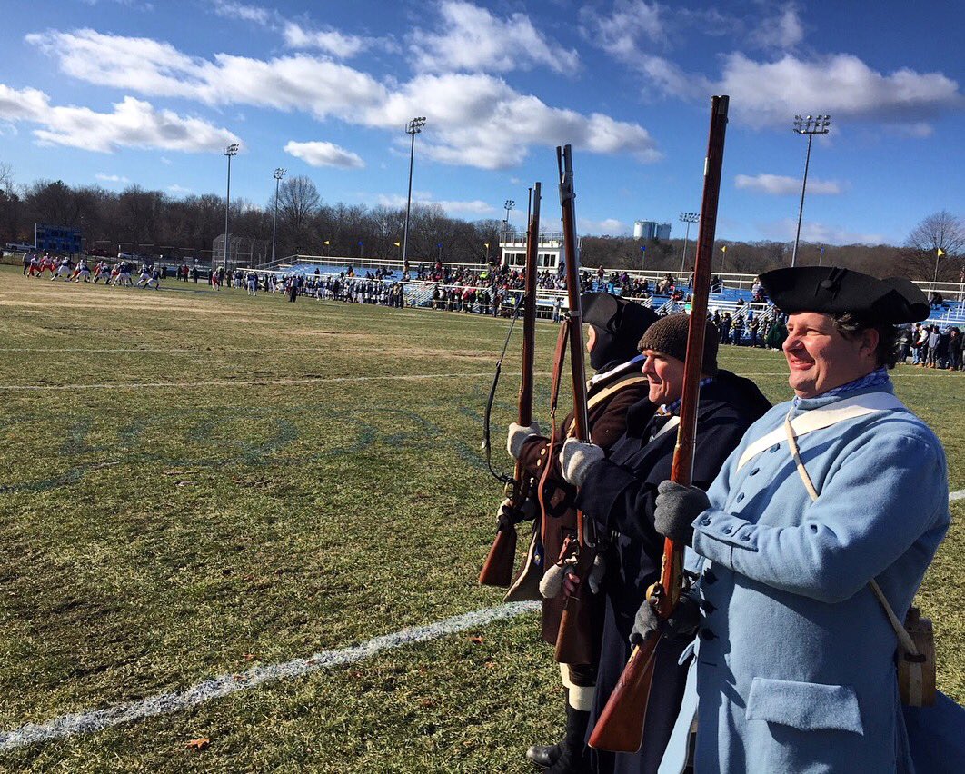 LMM1689's tweet photo. Lexington wins, 40-27, in a frigid Thanksgiving Day game at Crumb Field! A detail of LMM got to fire a lot of TD volleys in the end zone!  Well done, LHS Minutemen!! #lexingtonma #lhsminutemen #thanksgiving #boom 💥 https://t.co/J5bvHBVa8h
