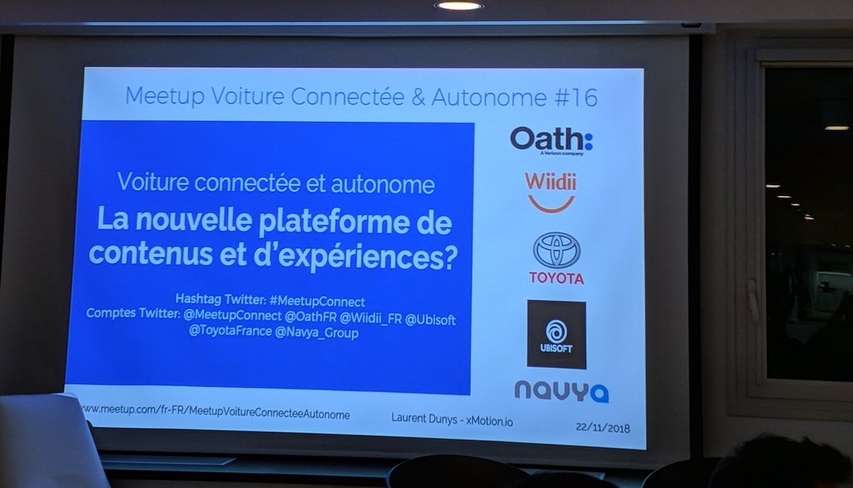 F_Maufay's tweet photo. La nouvelle plateforme de contenus et d'expériences pourrait-elle être la voiture connectée et autonome ?
Belle problématique pour le #MeetupConnect de ce soir.
@MeetupConnect @OathFR @ToyotaFrance @Widii_FR @Ubisoft @NAVYA_Group
#mobilite https://t.co/NspCjwpE8e