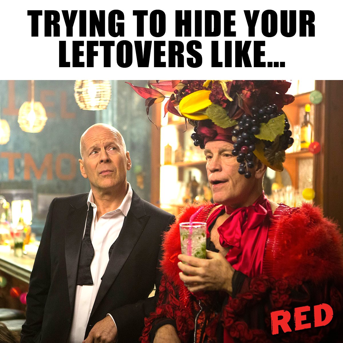 REDmovie's tweet photo. Need a place to hide your leftovers? Just ask Marvin. 🤣 #HappyThanksgiving from #RED! https://t.co/cva8fkbrN0