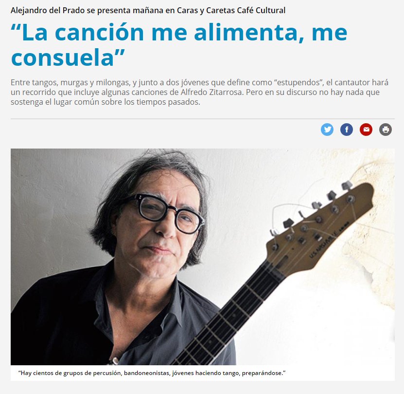 Alejandro Del Prado, hoy en <a href="/pagina12/">Página|12</a> y mañana en el Café Cultural Caras y Caretas. 
🗓️ Viernes 23, 21 hs en Venezuela 330.
🎫 Tickets en <a href="/tuentrada/">TuEntrada.com</a>
💡 2x1 para afiliados #Suterh, estudiantes de <a href="/UMETeduar/">UMET</a> y miembros de @radartrabajador

La nota completa:
pagina12.com.ar/157012-la-canc…