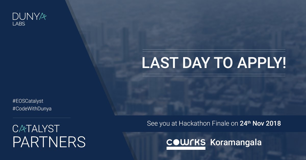 DunyaLabs's tweet image. Calling all blockchain Developers: Today is the last day to apply for the final portion of EOS Catalyst Series brought to you by Dunya Labs! Hurry up! dunyalabs.io/workshops #CodeWithDunya #EOSCatalyst #DunyaLabs