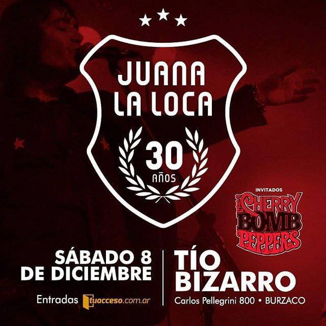 TheCherryBP's tweet photo. Sábado 8 de Diciembre tocamos en el Tio bizarro @tiobizarrobar !! Junto a Juana la loca @jlloficial . . . #juanalaloca #30años #tiobizarro #rock #mod #indie #diciembre #burzaco #pop #thecherrybombpeppers #live #liveshow #indiemusic #brit #britpop #britro… https://t.co/fB97Elb4CC https://t.co/qQ1iVIVseW