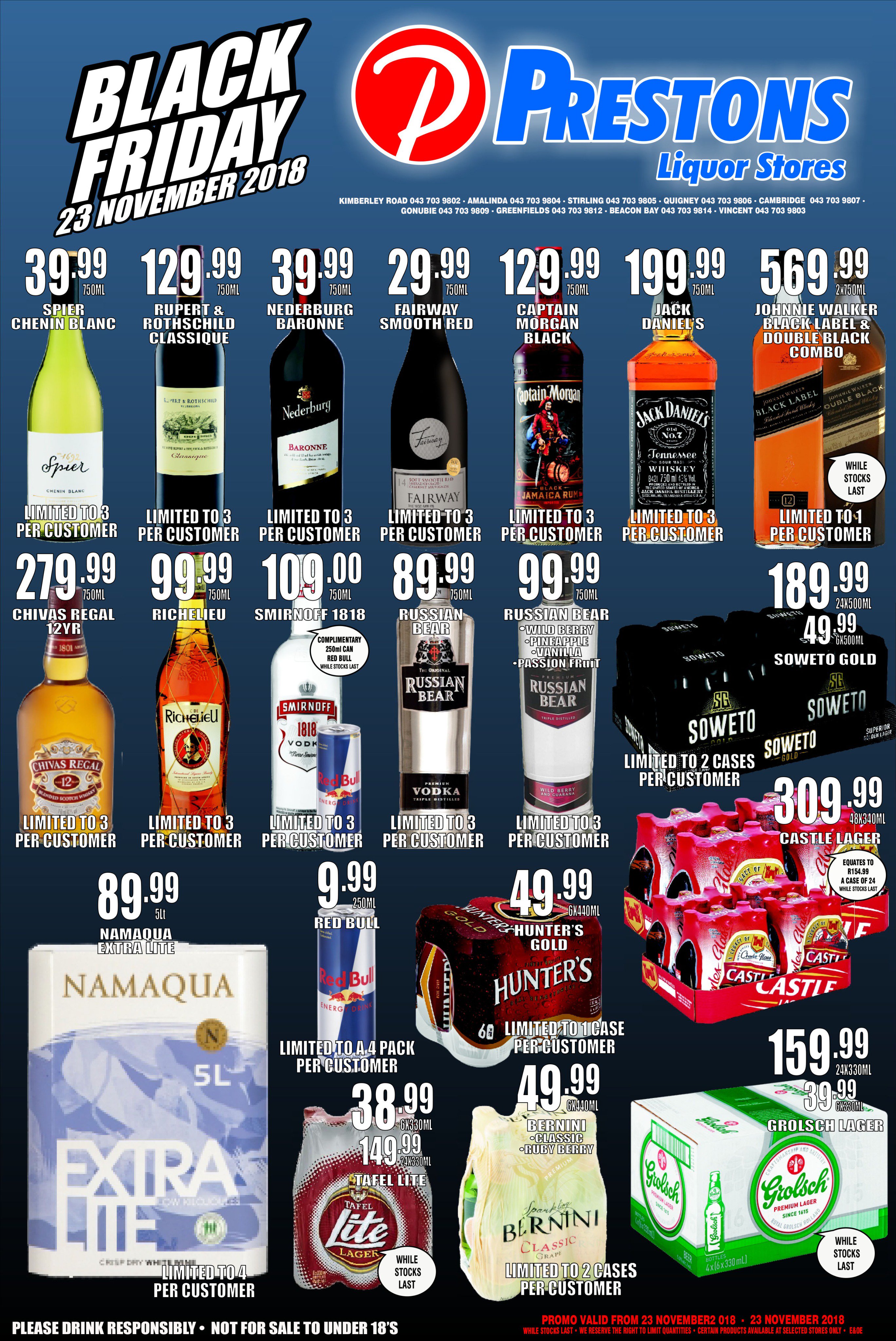 Prestons Liquor Stores on X: Black Friday Specials Valid 23 November 2018  Only: Applicable to East London Only. #Specials  / X