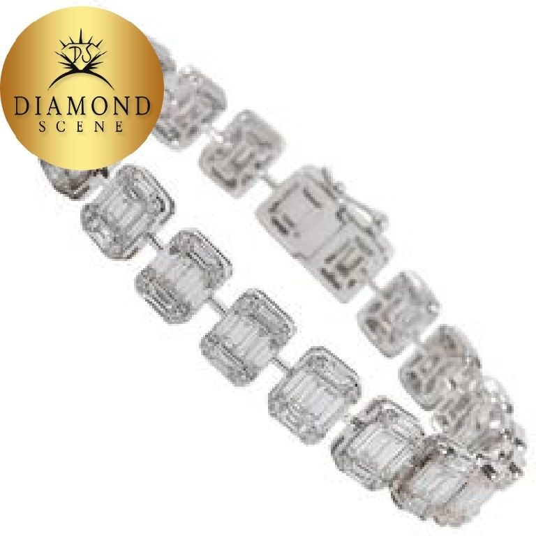 New Stunning Emerald Cut Diamond White Gold Tennis Bracelet Illusion Set sanfranciscodiamonds.org/product/emeral… #OrangeDiamonds #Jewelry