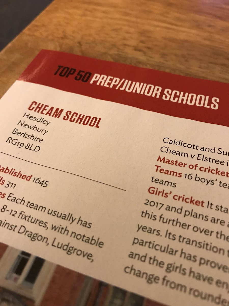 Cheam_sports's tweet photo. Delighted that @CheamSchool has been awarded a spot in the @TheCricketerMag Top 50 Prep/Junior Schools - a lovely article in their latest edition.
Well done to both the staff and pupils for their hard work. #TeamCheam ๐๐ #Cricket https://t.co/ZzcBcMLLbS