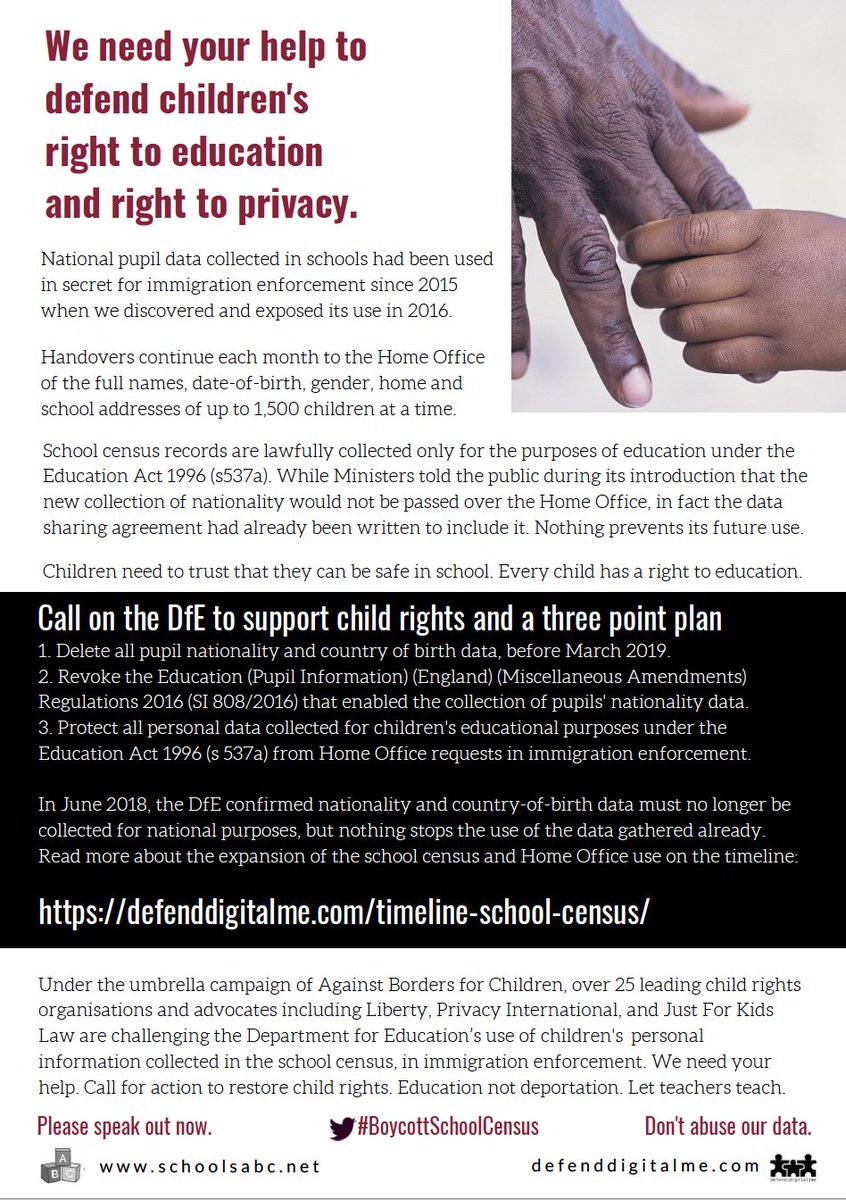 Schools_ABC's tweet photo. Handovers continue very month. We're still fighting for every child's right to #EducationNotDeportation Will you help us? Tell the DfE to PROTECT all children's data in education from Home Office requests in immigration enforcement.  #RefuseRetractResist https://t.co/CBAzqCQaGx https://t.co/N5h0wMnyuM