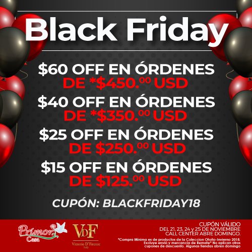 ¡Gánale al Black Friday! Utiliza estos cupones y consigue un increíble saving de hasta $60 de descuento en lo que tu quieras ;)
Teléfono 855 453 7933
WhatsApp +1 (201) 9170065
Visítanos primor.com