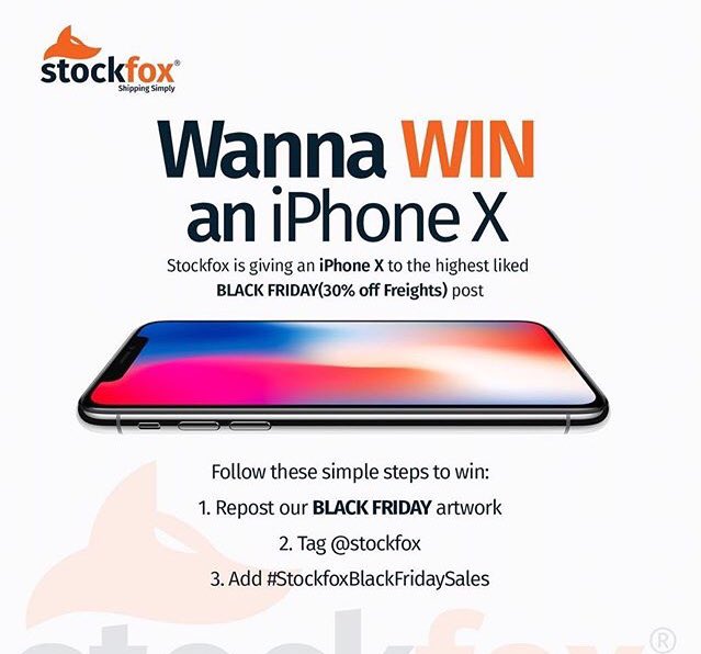 iTech911's tweet photo. Wana Win an iPhoneX 📱?
Follow These Steps to Win :
1.Repost StockFox Black Friday ArtWork 🖼 on IG
2.Tag @StockFox On IG
3.Add the hashtag #StockFox #StockFoxBlackFridaySales
Post with the highest likes will win the iPhone 📱. Winner will be announced 1st December, 2018. https://t.co/usZwpJ9Jc3