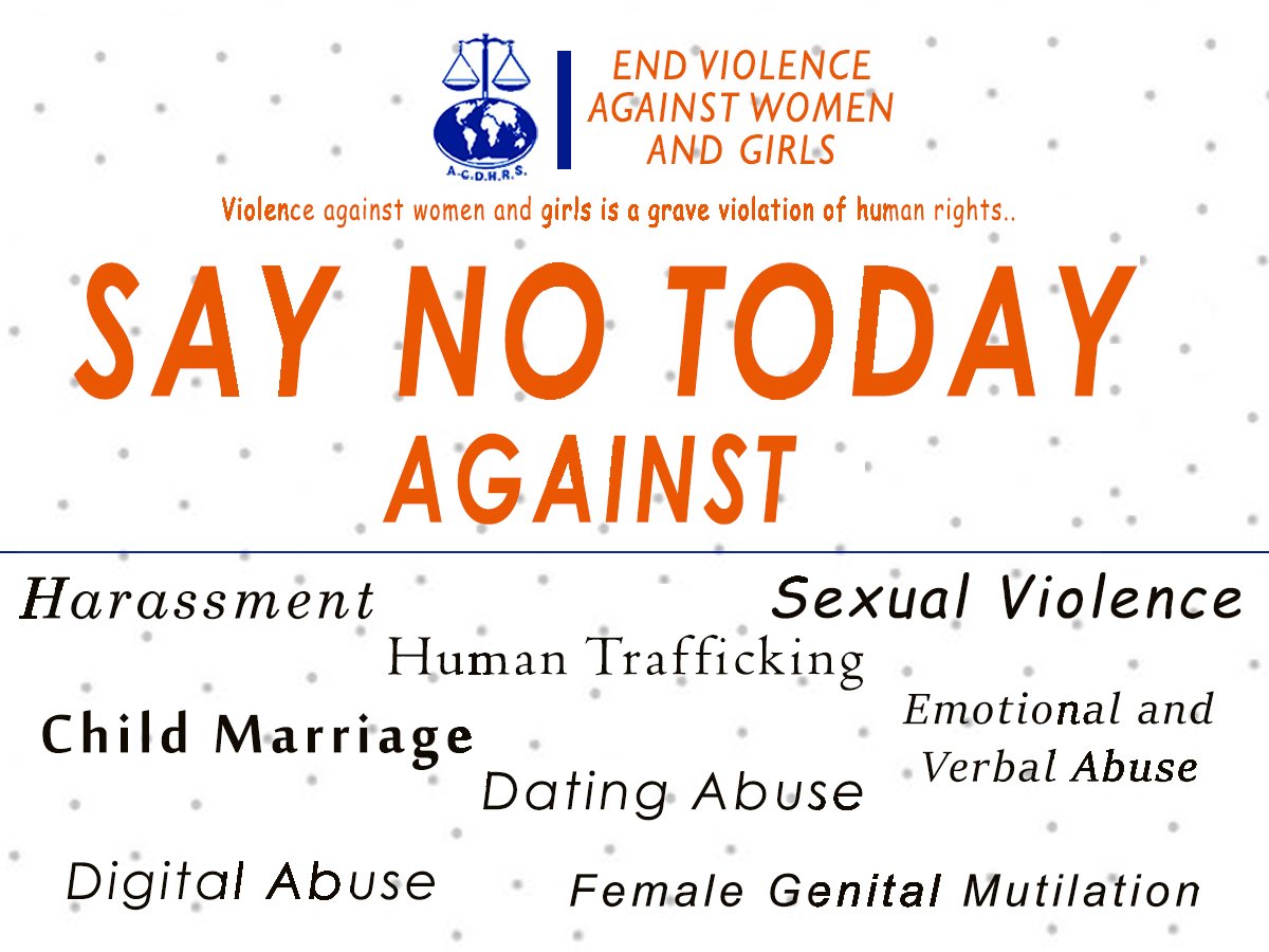 AcdhrsOrg's tweet photo. Violence against #Women and #Girls is a grave #Violation of #Human #Rights...
TOGETHER WE SAY NO AGAINST...
#HearMeToo #WomenPower #Africa #Stand #End #GBV #StandUp4HumanRights #All4Gender #SDG5 #SDG10 https://t.co/tpsCjNkHoX