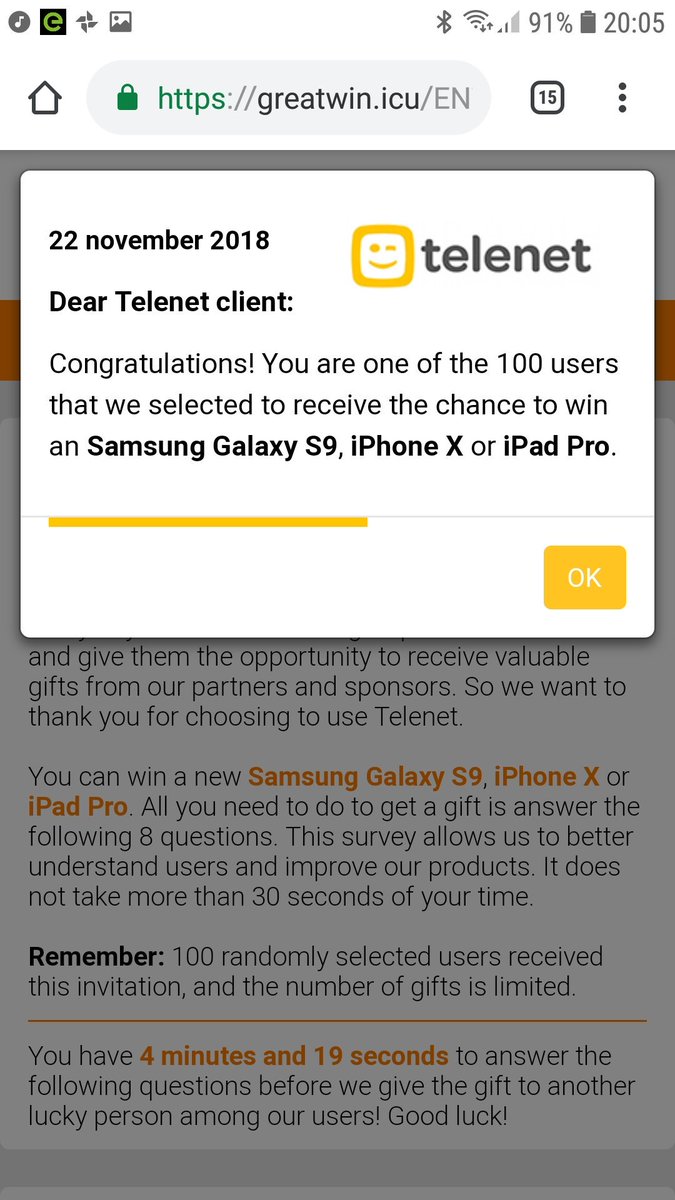 Patrick_Saeys's tweet photo. Of ik een gsm wil winnen van @Telenet op de site van @bpost_nl (https://t.co/DMt82D7Uag wel te verstaan)? #scam https://t.co/XyqFbFF7X4