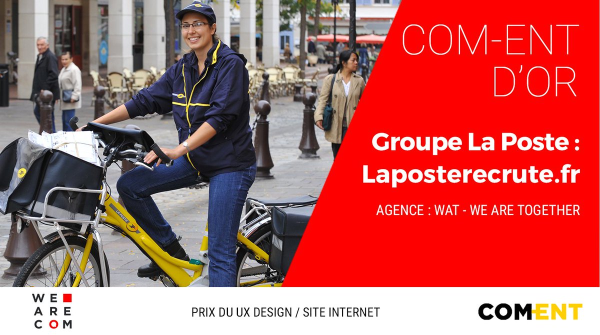 We_are_com's tweet photo. C’est la refonte du site carrières du @GroupeLaPoste (@agencewat) qui remporte le 1er prix de la catégorie « UX design / site internet » grâce une expérience candidat personnalisée, interactive et utile #GPCOMENT https://t.co/H1gdHacVmk