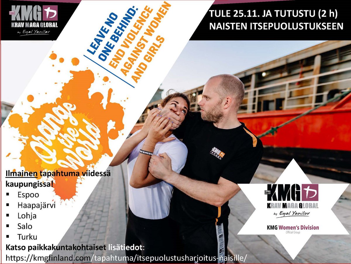 JonnaVain's tweet photo. Muutama mahtuu vielä mukaan Espoon tutustumisharjoitukseen! #naistenitsepuolustus #itsepuolustus #kmgwomensdivision #selfdefence #orangetheworld #kmgfinland https://t.co/FU6VyoVDgk