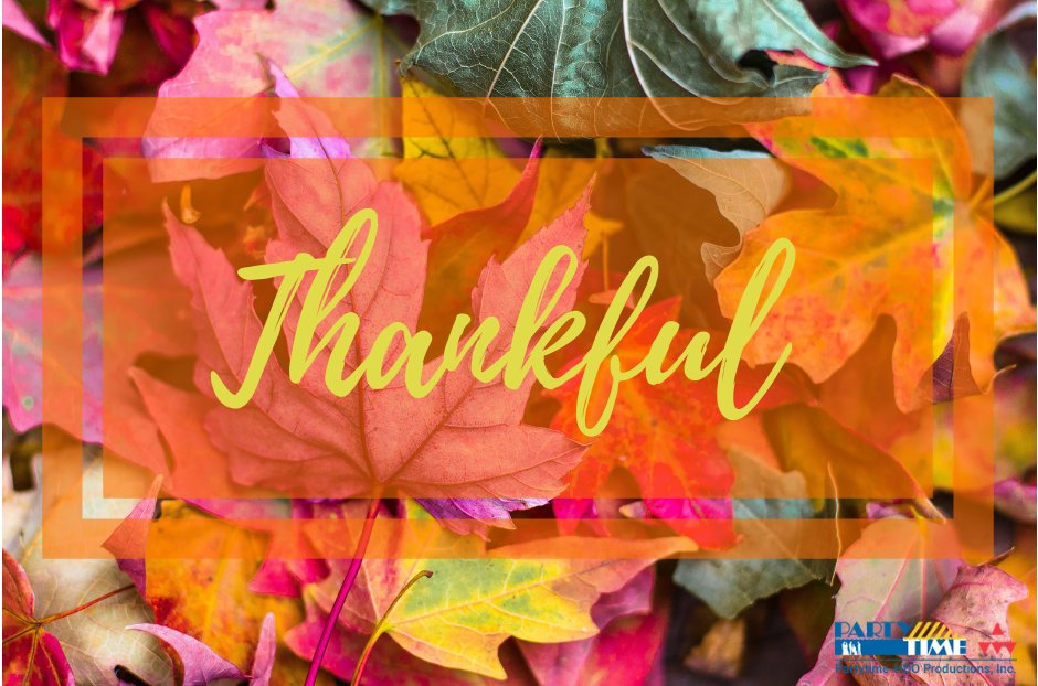 partytimehdo's tweet photo. The #PartytimeHDO team is very #THANKFUL this year! May your blessings outnumber the autumn leaves- HAPPY THANKSGIVING! https://t.co/hP2YP1AAB7