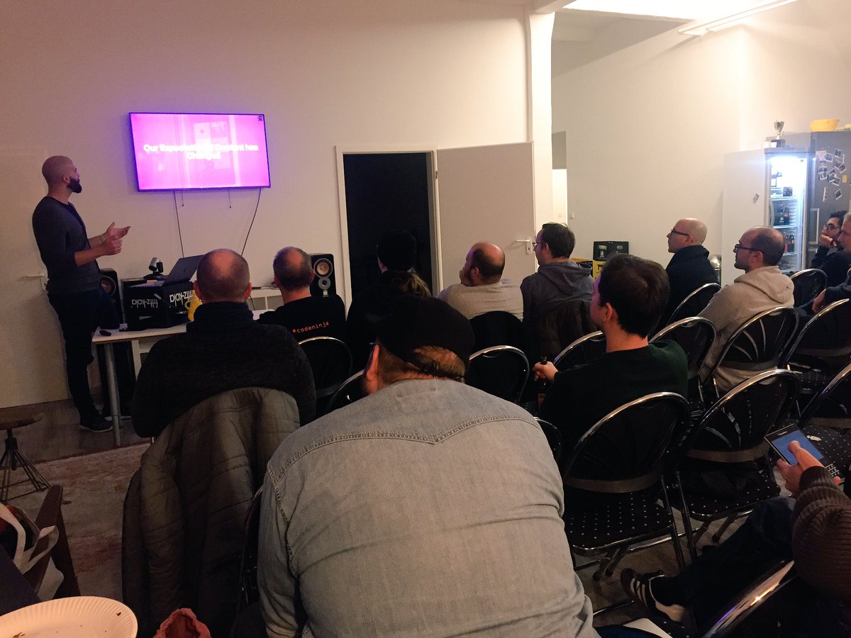 Coding_Berlin's tweet photo. Okay, we tried 3 adapters but still @motleydev 's presentation is showing up very pinkish. His #graphl code is *far* more aesthetic than what the screen makes out of it 🙈 thanks for supporting us today, @GraphCMS ! https://t.co/3Bf4C0Ir4x