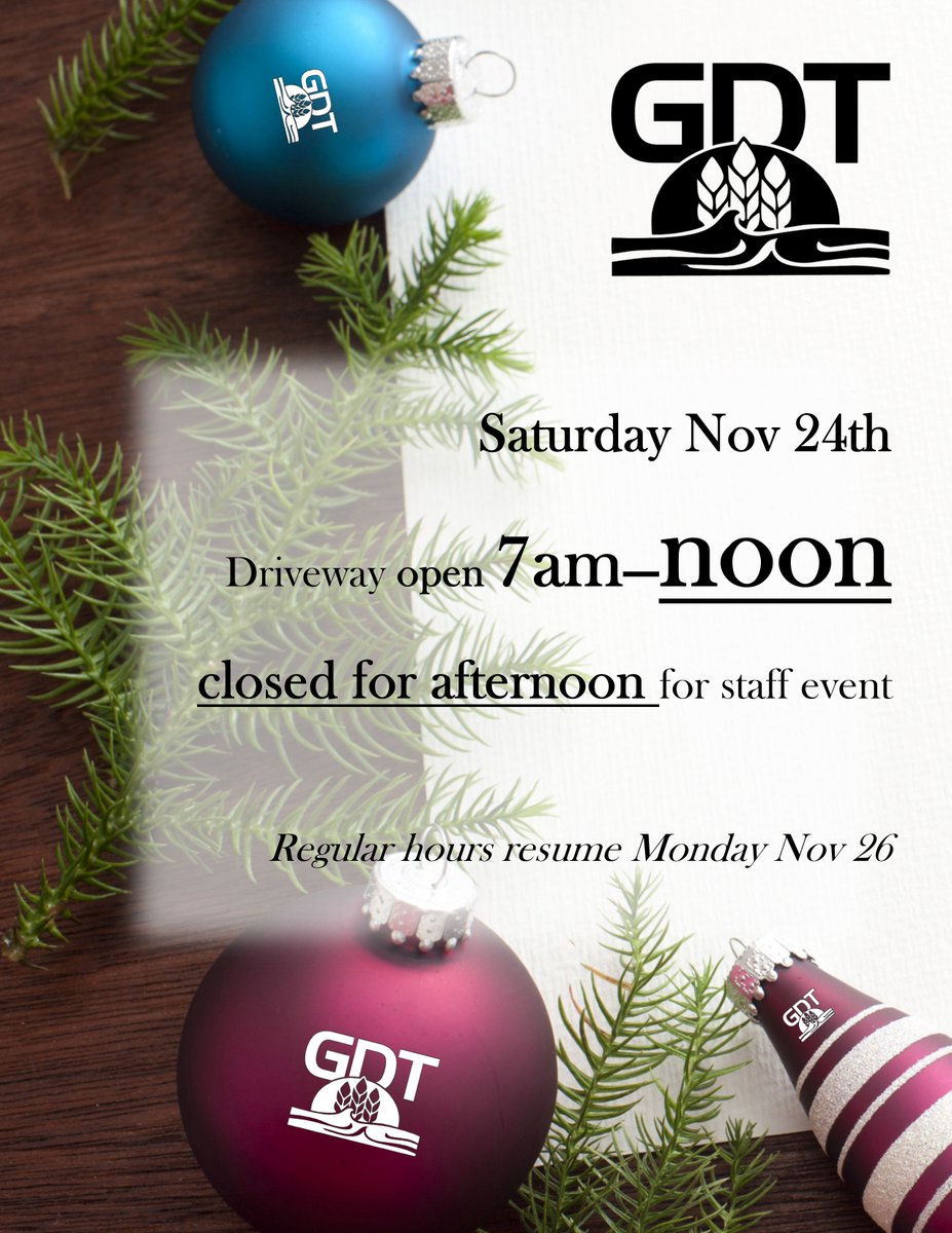 GDTerminal's tweet image. Notice of GDT driveway CLOSURE at NOON Saturday Nov 24th for #GDTStaff function.  Regular hours @GDTerminal will resume Monday Nov 26th.