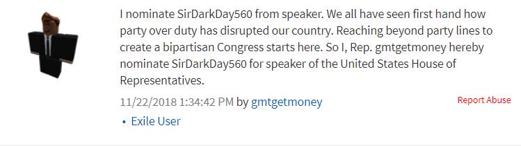 Speakership Elections are underway in the House of Representatives, and Democratic member Gmtgetmoney has nominated former Republican Speaker SirDarkday560 in a show of bipartisanship within the chamber. Meanwhile, other Democrats are beginning to rally behind JosephHamilton.