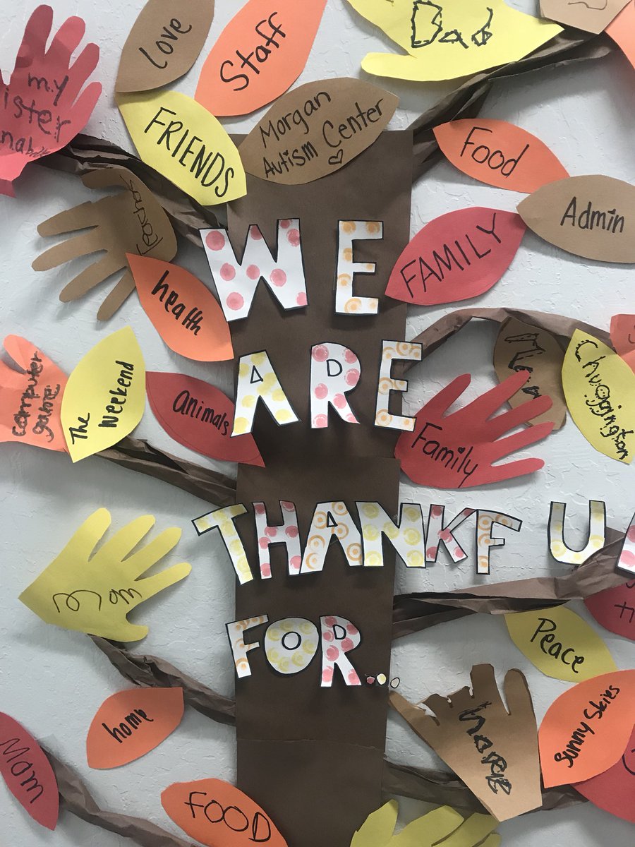 MorganAutism's tweet image. Thank you to Room 1 for the creative reminder of all we are thankful for this holiday season. Have a Happy Thanksgiving from everyone at Morgan Autism Center. #morganautismcenter #morganautismcenterfamily #happythanksgiving #thankful #family #friends #teachers